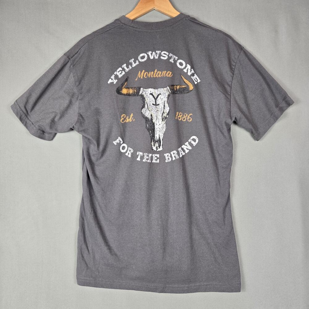 Yellowstone For The Brand Montana T-Shirt Western Cattle Skull Graphic Size L